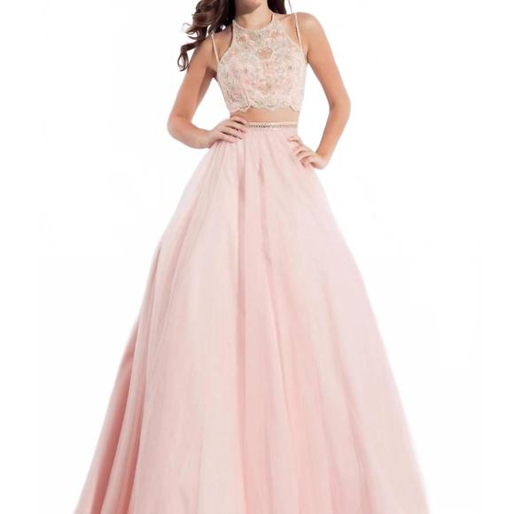 NEW RACHEL ALLAN two-piece strappy tulle prom dress in blush - Picture 1 of 2